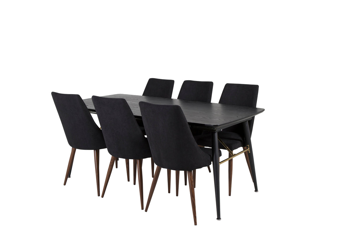 Venture Design Gold & Leone Rektangulära Matbord 180 x 85 Svart + Matstolar 2-pack Svart