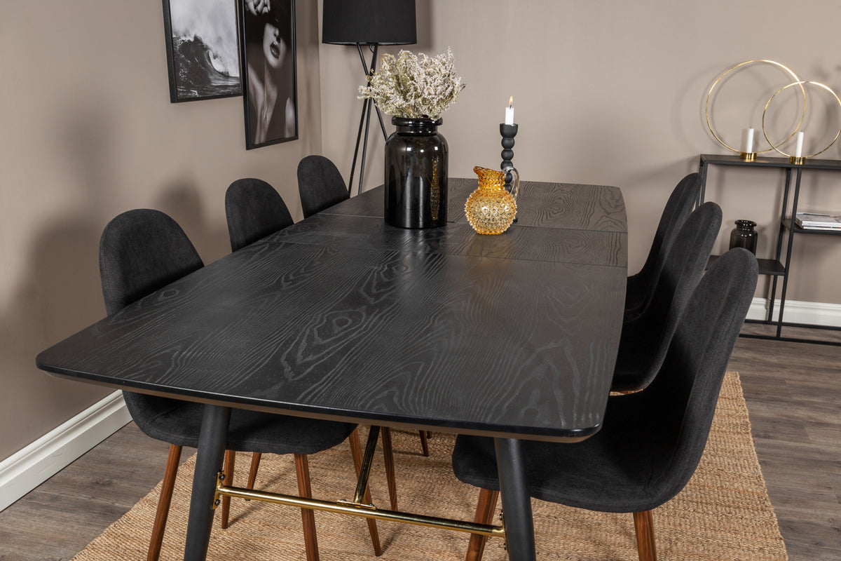Venture Design Gold & Polar Matbord 85x180 + Matstolar Svart