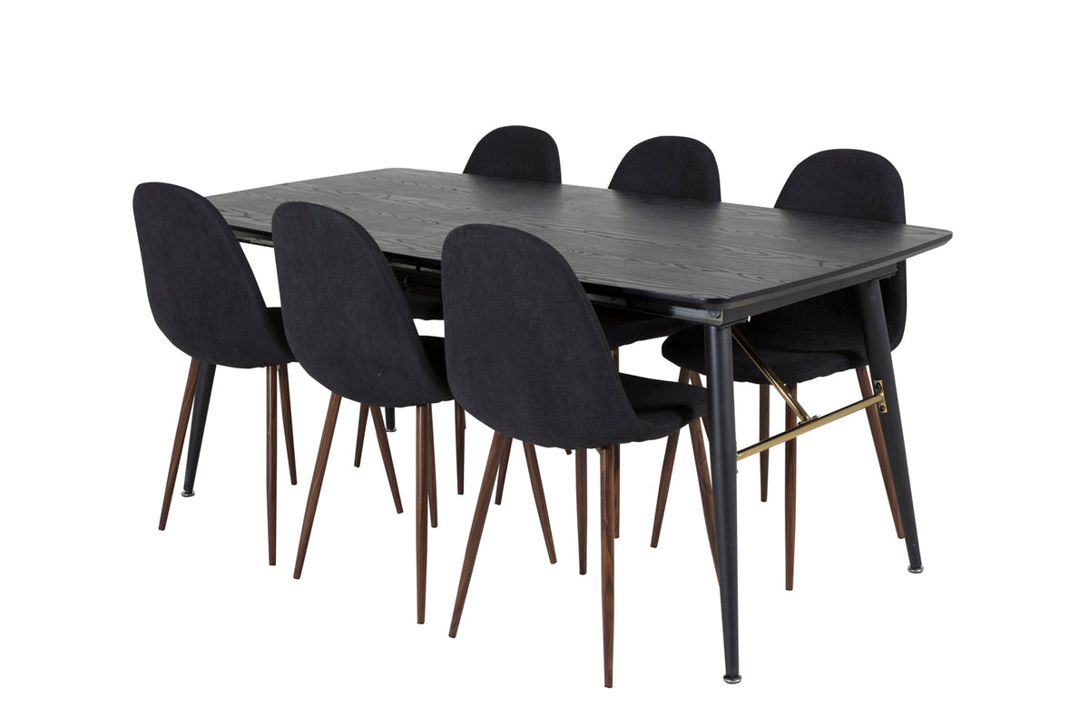 Venture Design Gold & Polar Matbord 85x180 + Matstolar Svart