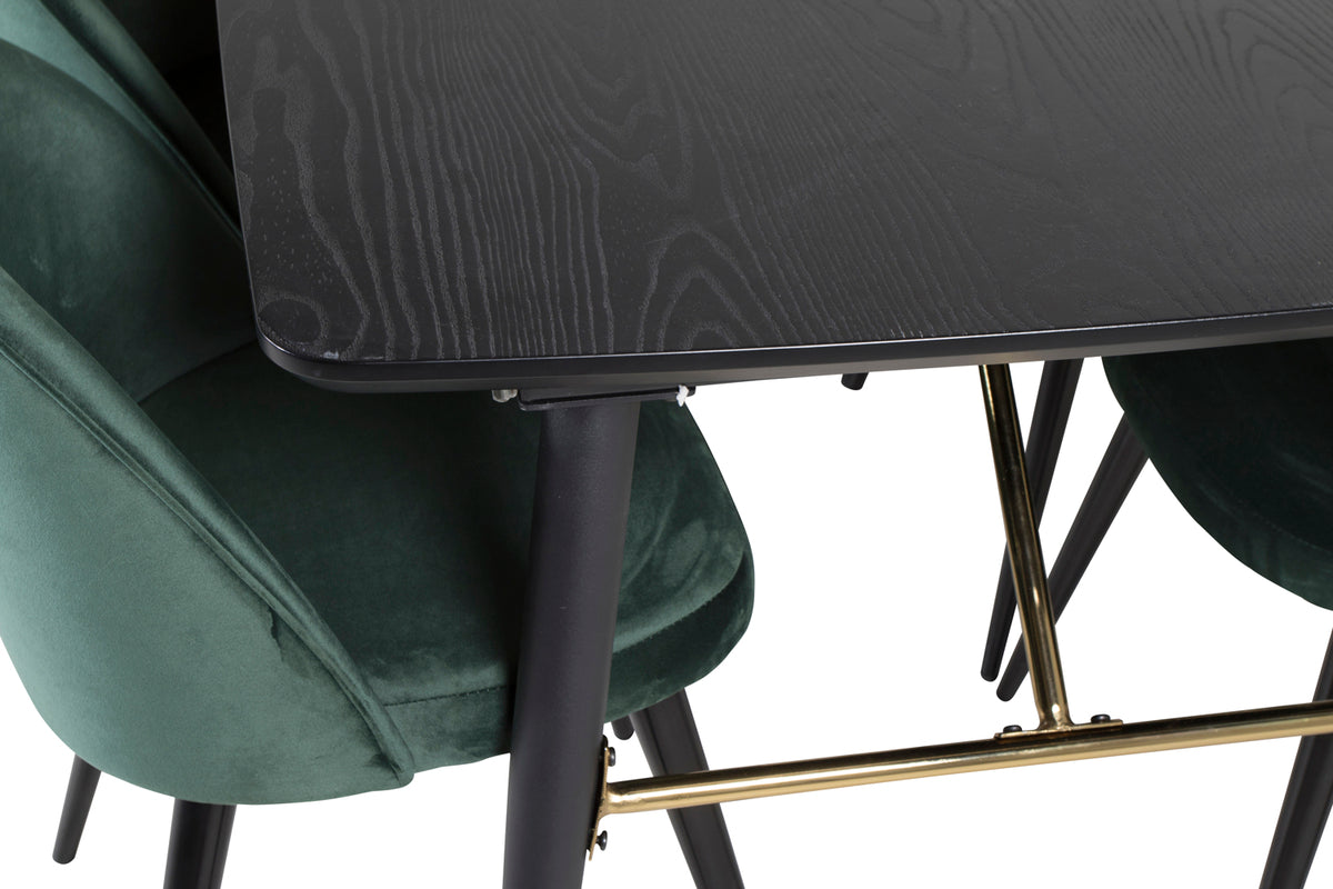 Venture Design Gold & Velvet Rektangulära Matbord 180 x 85 Svart + Matstolar 2-pack Grön