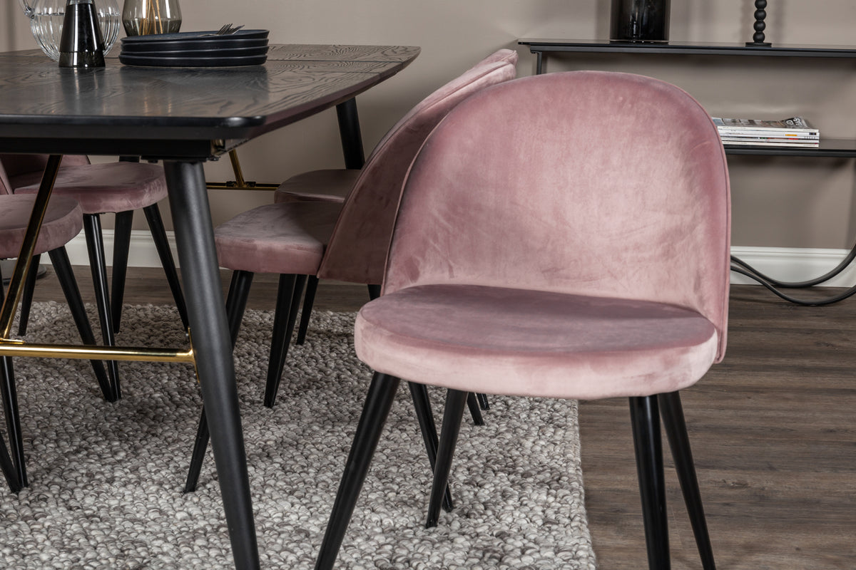 Venture Design Gold & Velvet Rektangulära Matbord 180 x 85 Svart + Matstolar 2-pack Gammelrosa