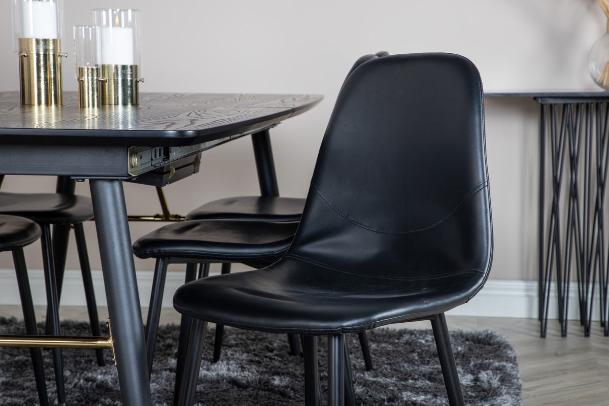 Venture Design Gold & Polar Matbord 85x180 + Matstolar Svart