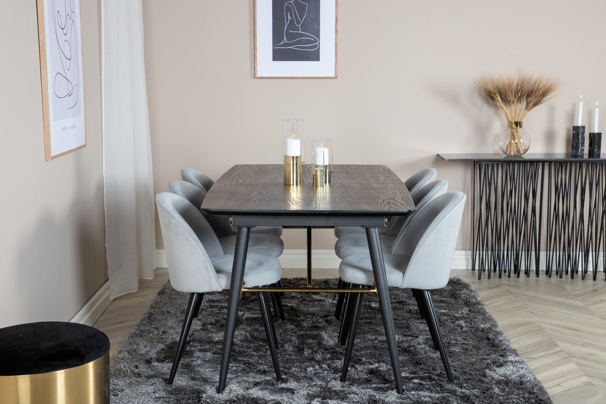 Venture Design Gold & Velvet Matbord 85x180 + Matstolar Ljusgrå