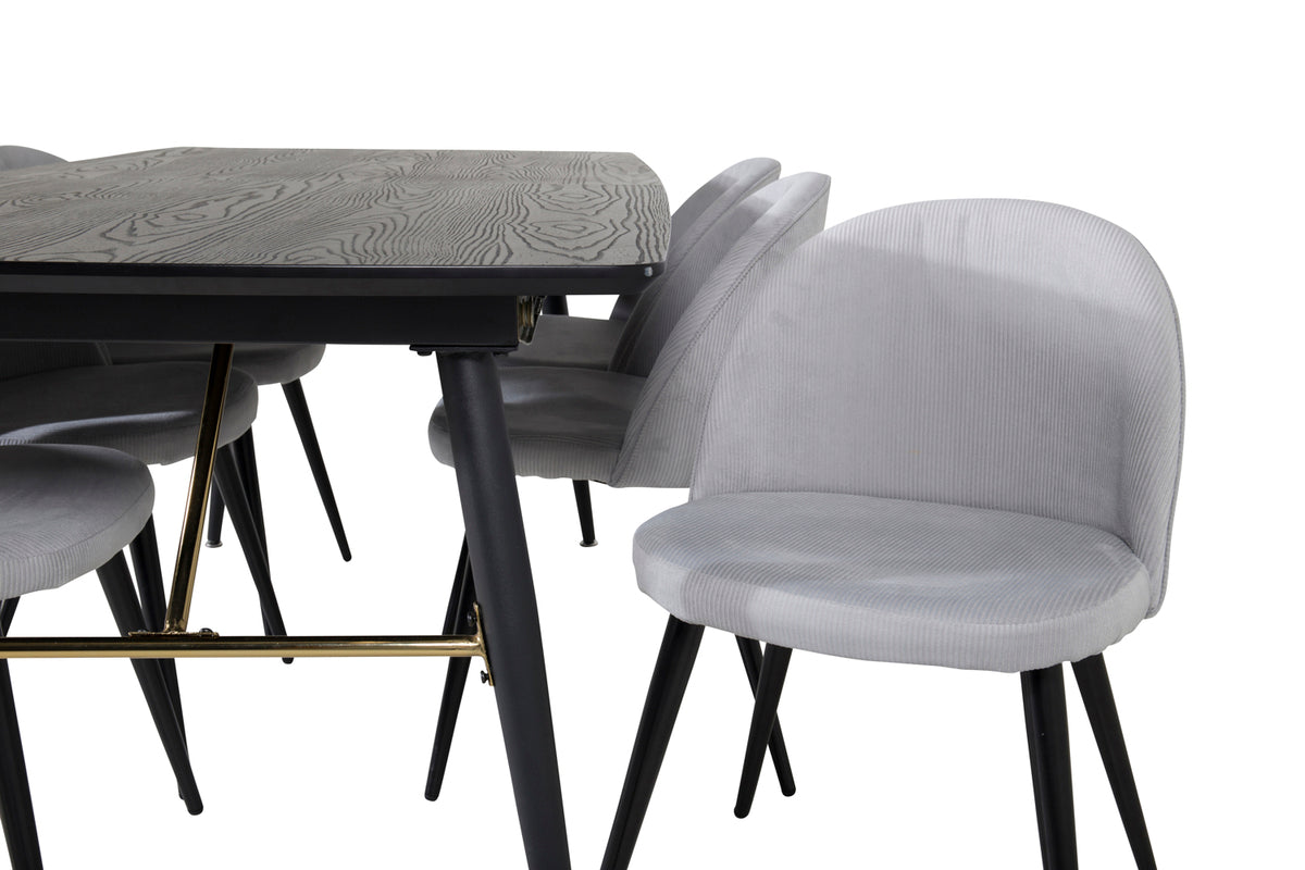 Venture Design Gold & Velvet Matbord 85x180 + Matstolar Ljusgrå
