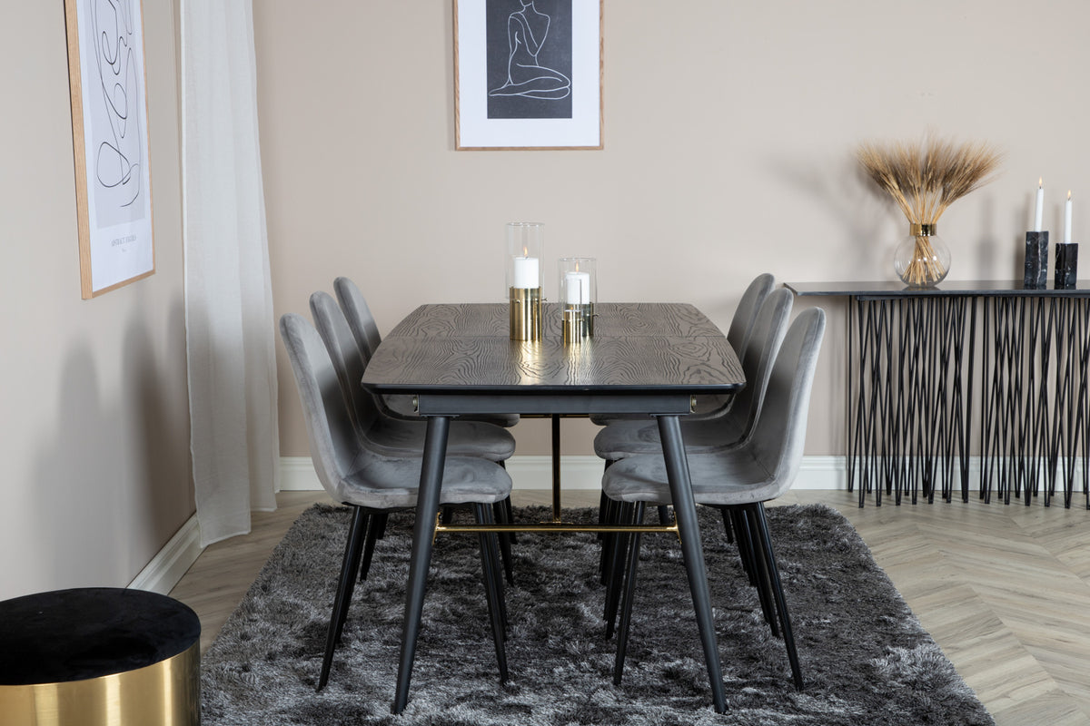 Venture Design Gold & Polar Rektangulära Matbord 180 x 85 Svart + Matstolar 2-pack Grå