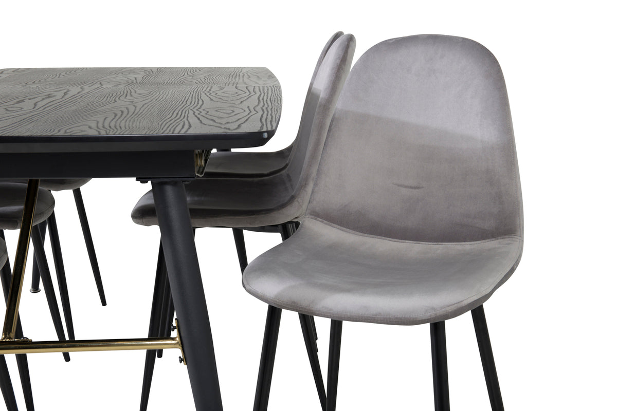 Venture Design Gold & Polar Rektangulära Matbord 180 x 85 Svart + Matstolar 2-pack Grå