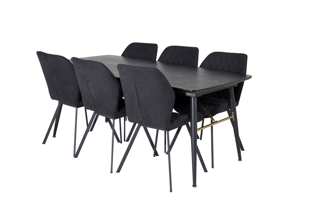 Venture Design Gold & Gemma Rektangulära Matbord 180 x 85 Svart + Matstolar 2-pack Svart