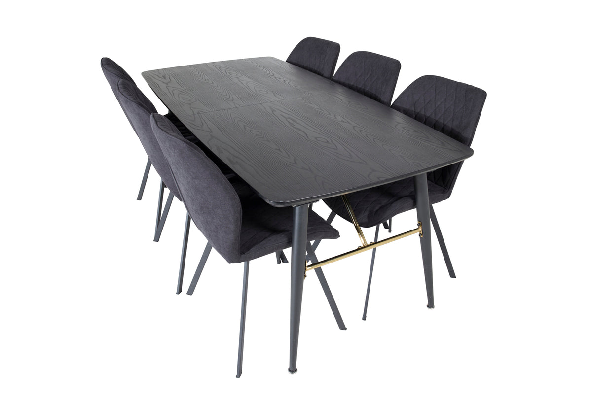 Venture Design Gold & Gemma Rektangulära Matbord 180 x 85 Svart + Matstolar 2-pack Svart