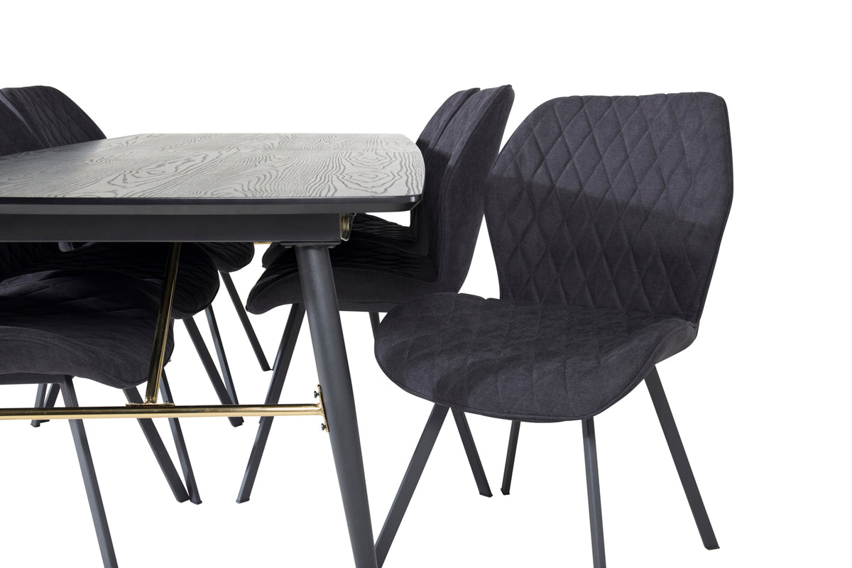 Venture Design Gold & Gemma Rektangulära Matbord 180 x 85 Svart + Matstolar 2-pack Svart