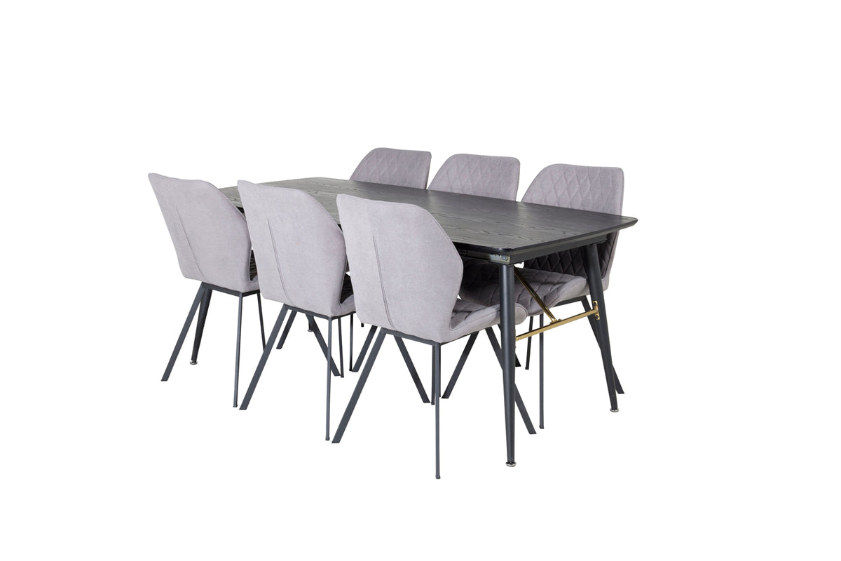 Venture Design Gold & Gemma Matbord 85x180 + Matstolar Grå