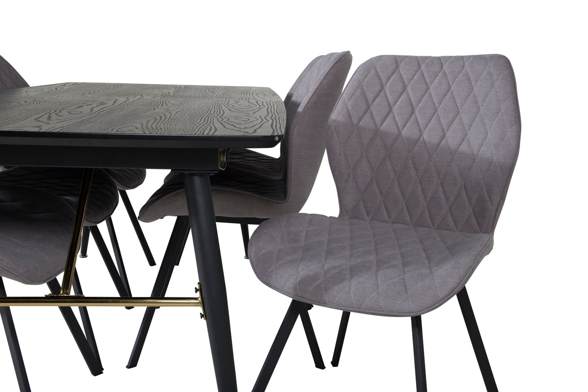 Venture Design Gold & Gemma Matbord 85x180 + Matstolar Grå