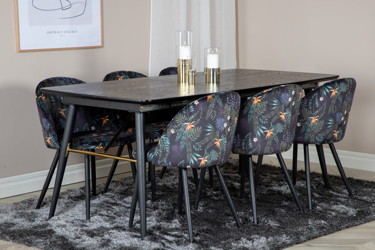Venture Design Gold & Velvet Rektangulära Matbord 180 x 85 Svart + Matstolar 2-pack Svart