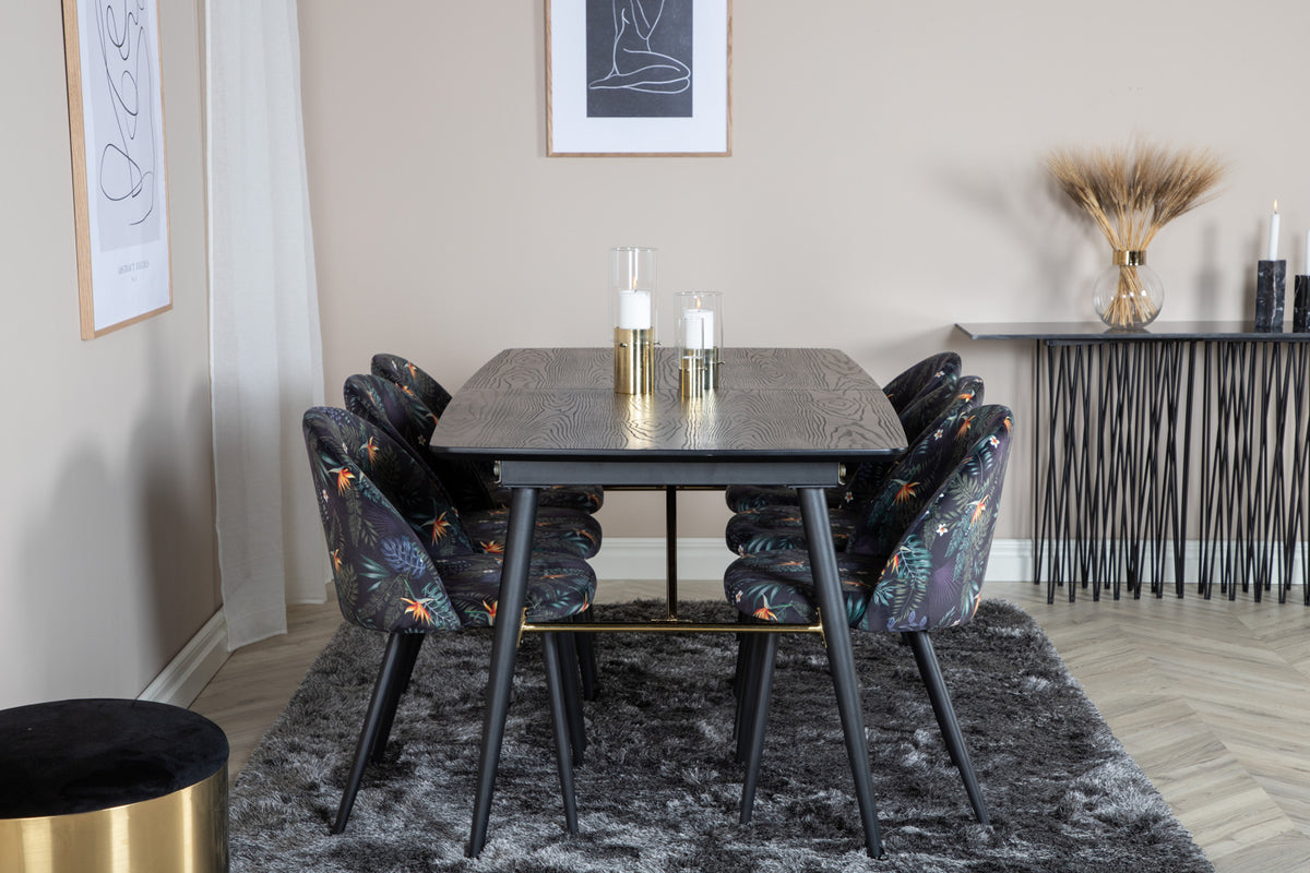 Venture Design Gold & Velvet Rektangulära Matbord 180 x 85 Svart + Matstolar 2-pack Svart