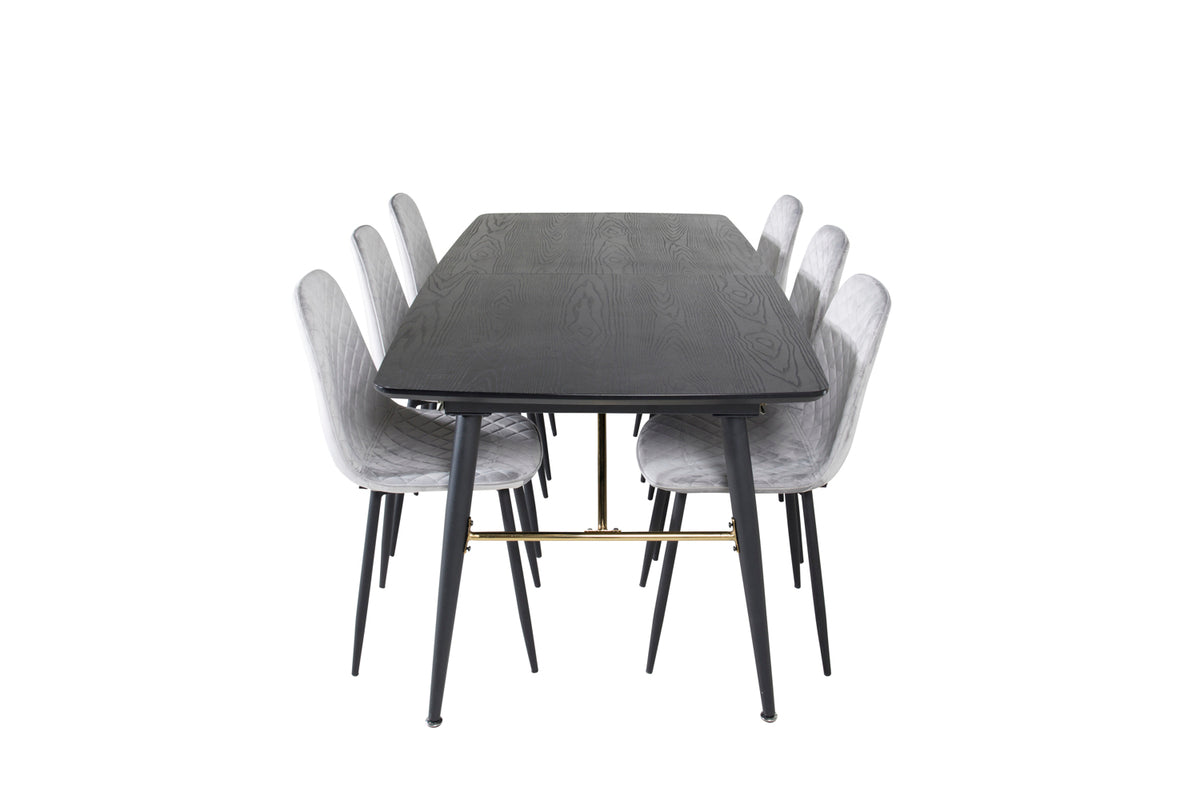 Venture Design Gold & Polar Rektangulära Matbord 180 x 85 Svart + Matstolar 2-pack Grå