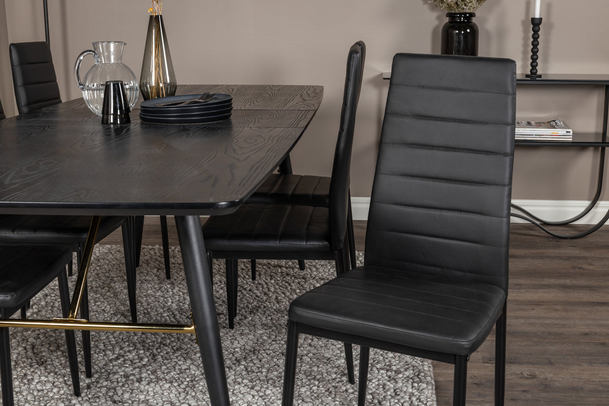 Venture Design Gold & Slim Rektangulära Matbord 180 x 85 Svart + Matstolar 2-pack Svart