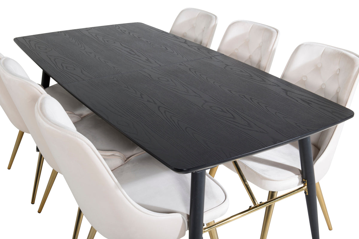 Venture Design Gold & Velvet Deluxe Rektangulära Matbord 180 x 85 Svart + Matstolar 2-pack Beige