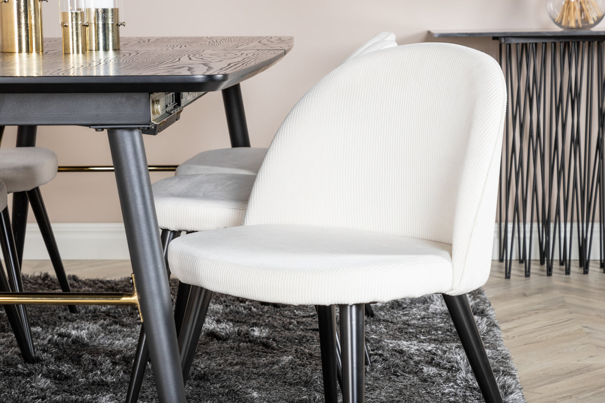 Venture Design Gold & Velvet Matbord 85x180 + Matstolar Vit