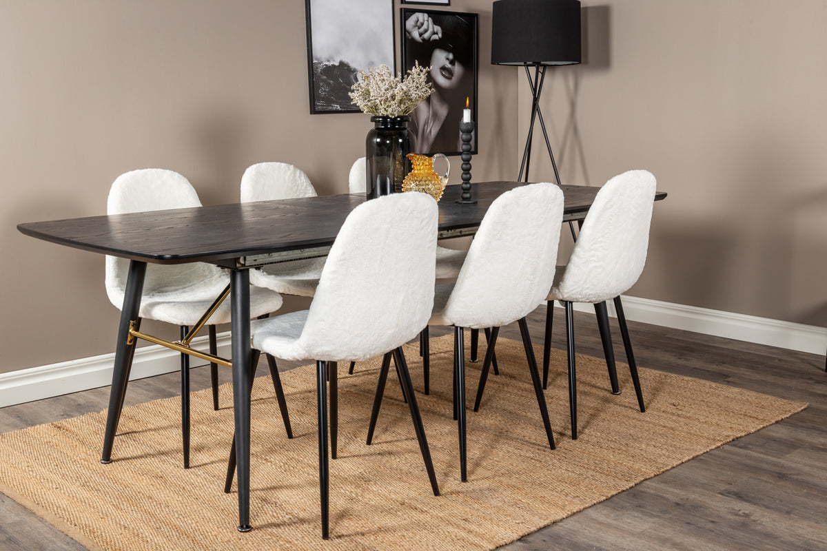 Venture Design Gold & Polar Matbord 85x180 + Matstolar Vit