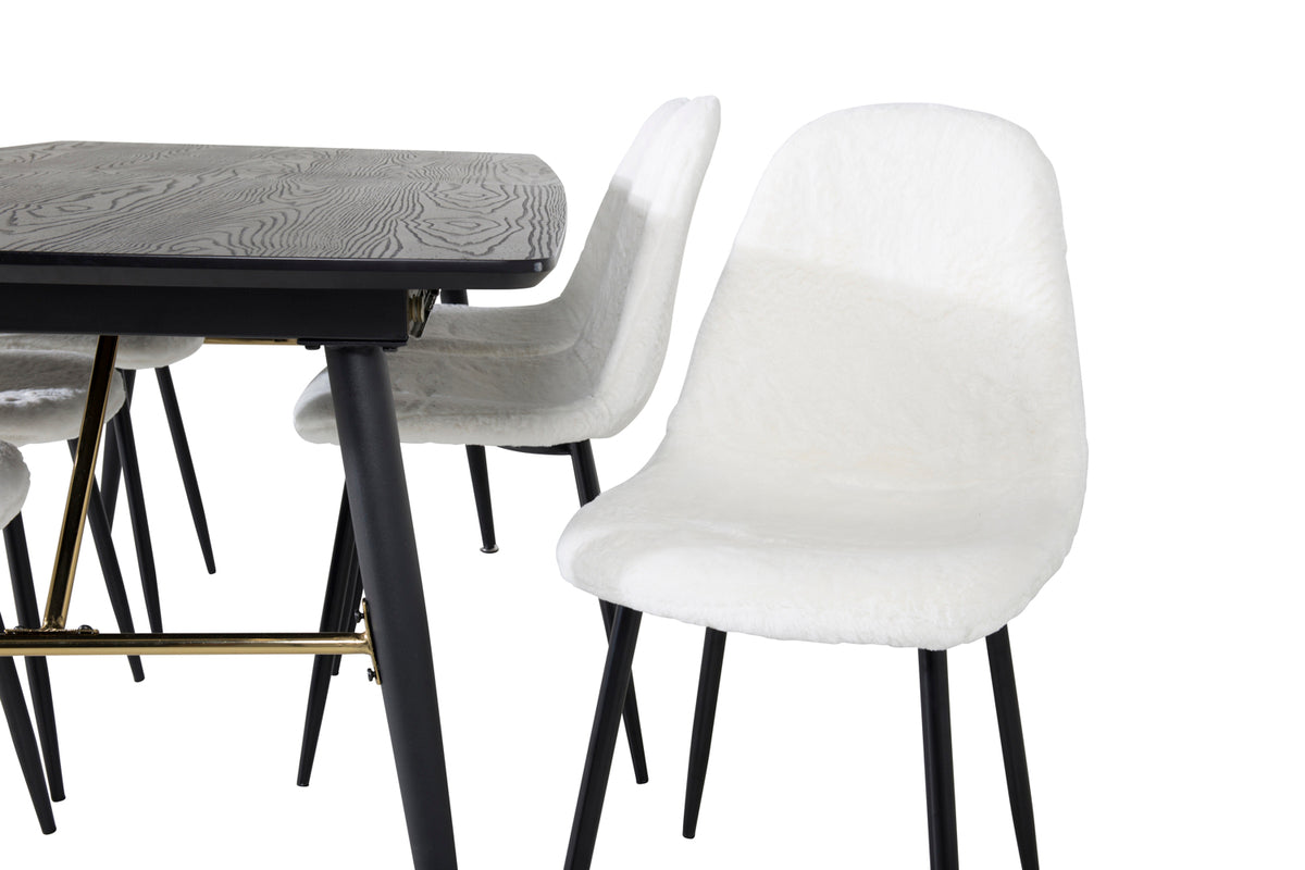 Venture Design Gold & Polar Matbord 85x180 + Matstolar Vit