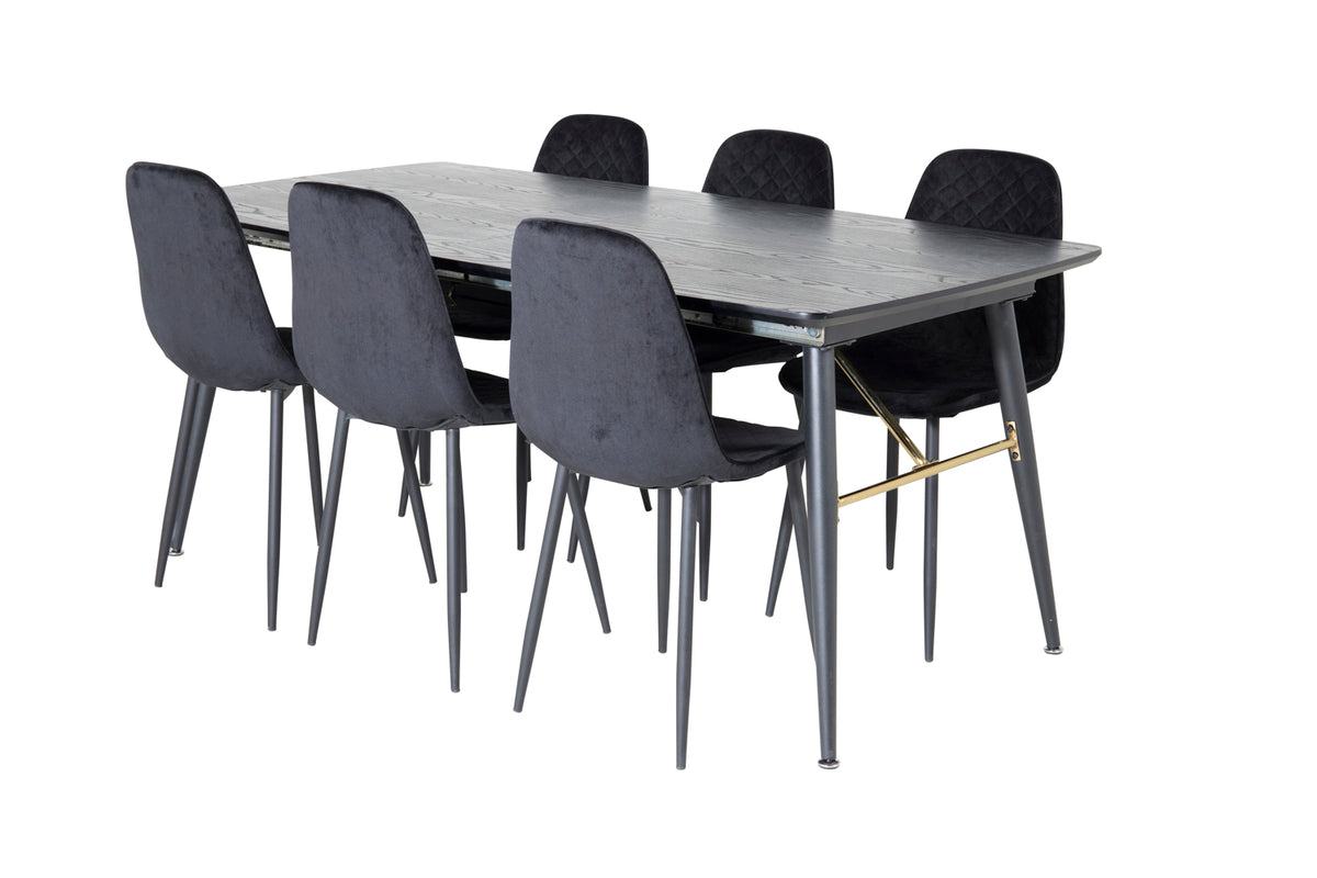 Venture Design Gold & Polar Rektangulära Matbord 180 x 85 Svart + Matstolar 2-pack Svart