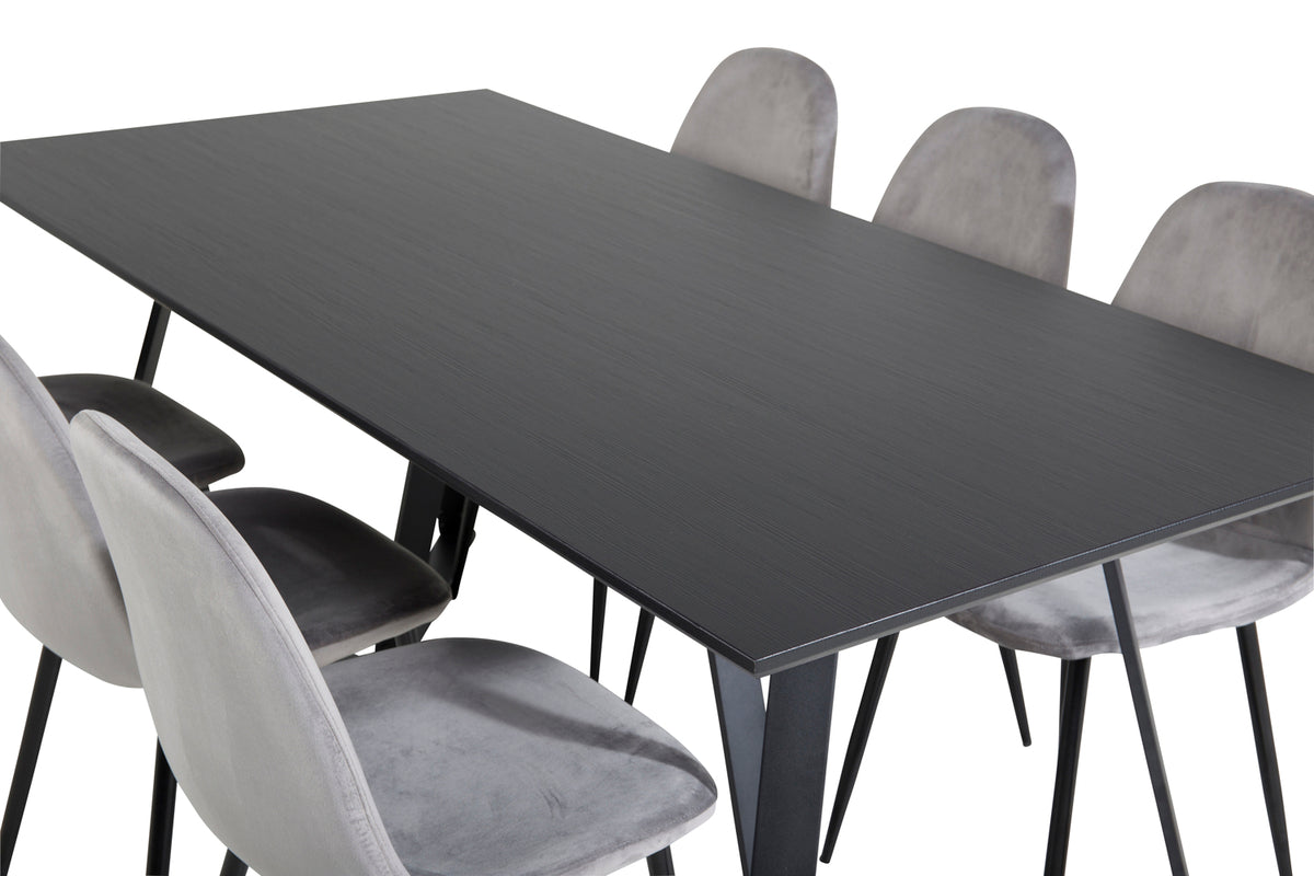 Venture Design Polar & Marina Matstolar 2-pack Grå + Rektangulära Matbord 180 x 90 Svart
