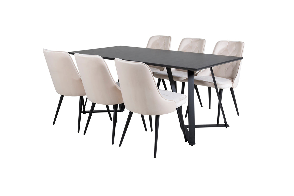 Venture Design Marina & Velvet Deluxe Matbord 90x180 + Matstolar Beige
