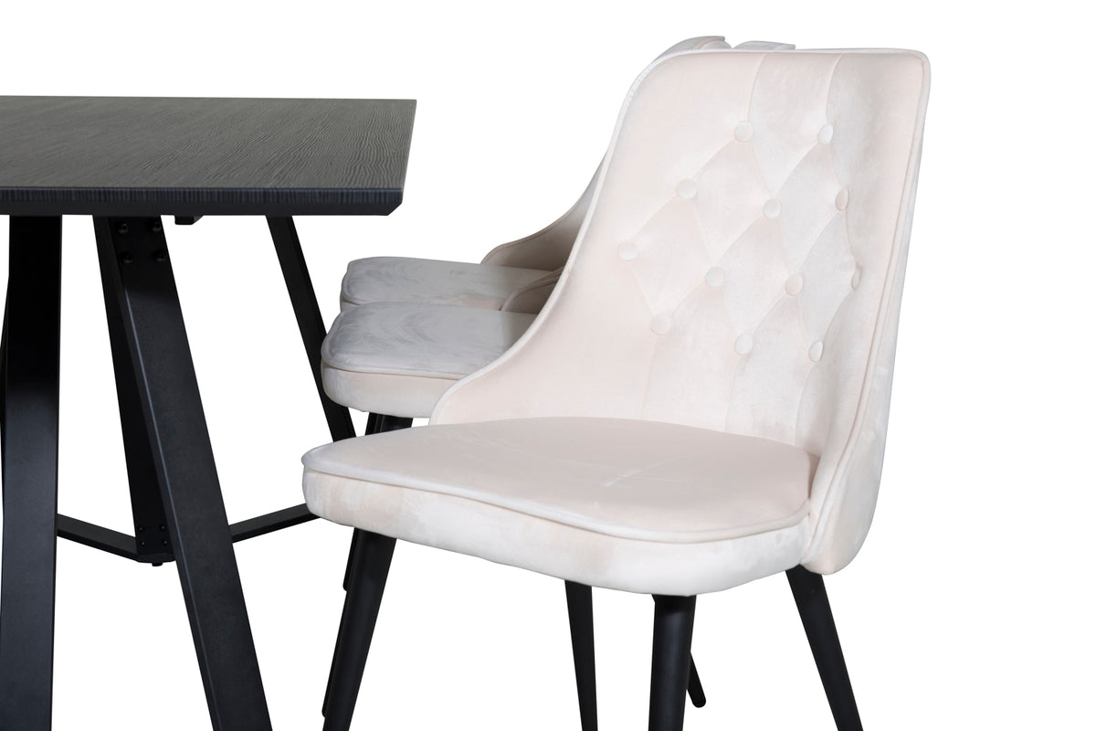 Venture Design Marina & Velvet Deluxe Matbord 90x180 + Matstolar Beige