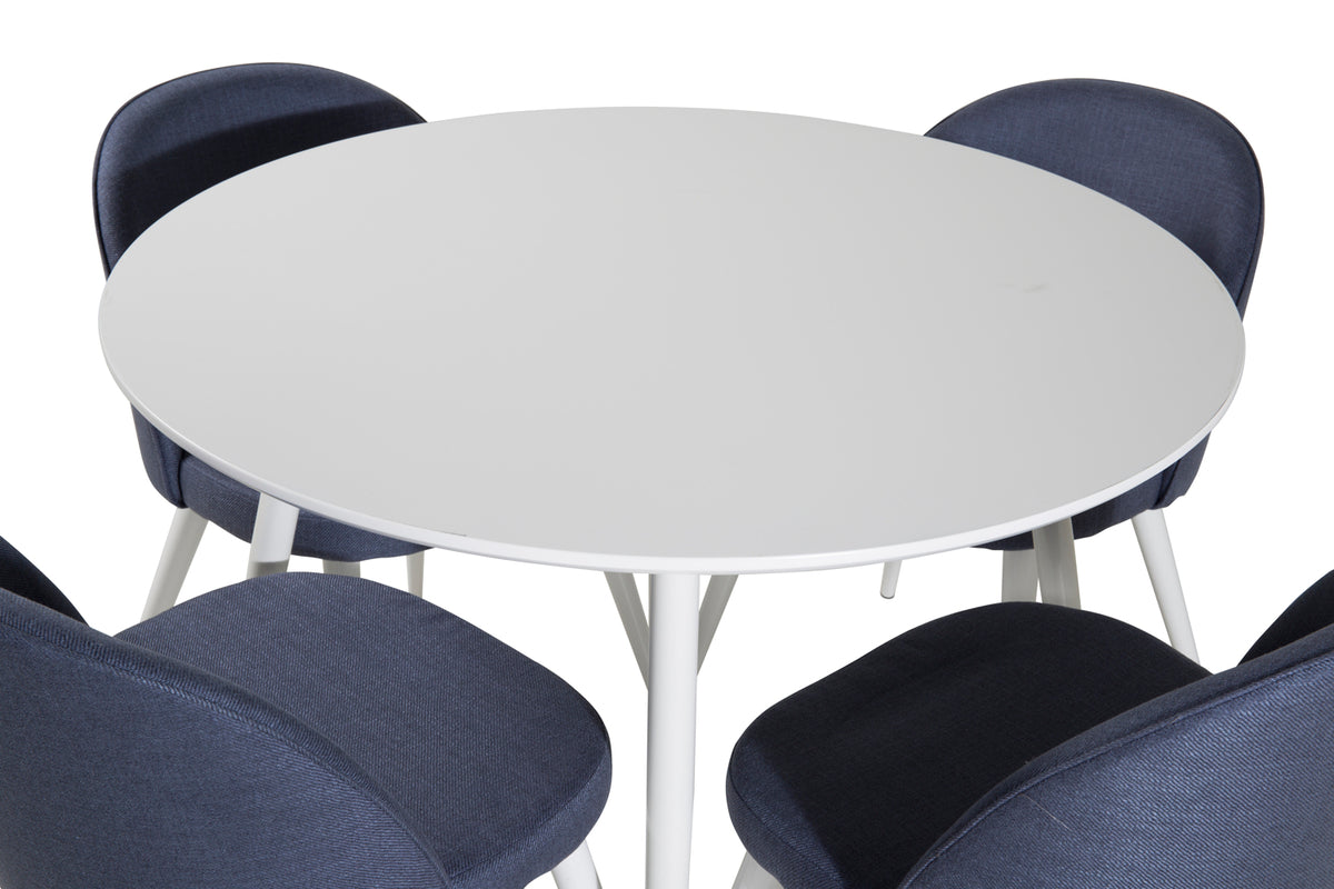 Venture Design Plaza & Velvet Runda Matbord ⌀100 Vit + Matstolar 2-pack Blå