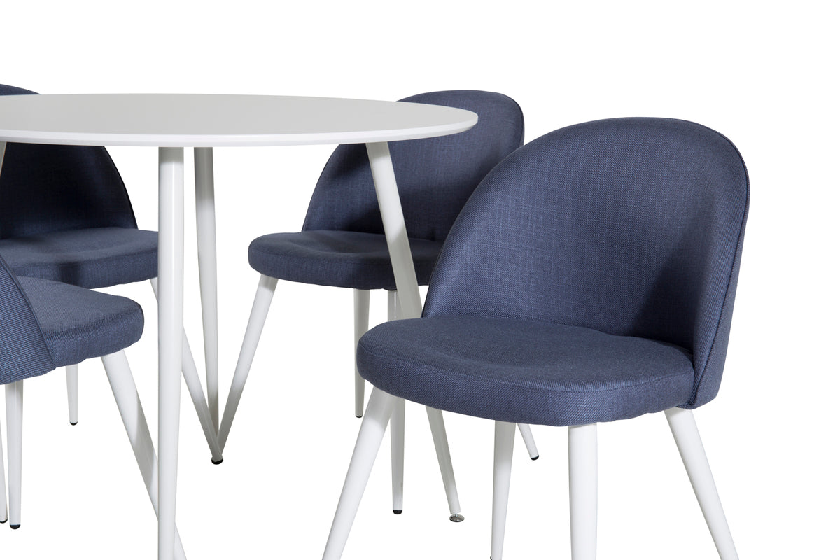 Venture Design Plaza & Velvet Runda Matbord ⌀100 Vit + Matstolar 2-pack Blå