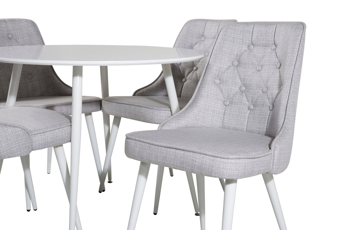 Venture Design Plaza & Velvet Deluxe Runda Matbord ⌀100 Vit + Matstolar 2-pack Ljusgrå