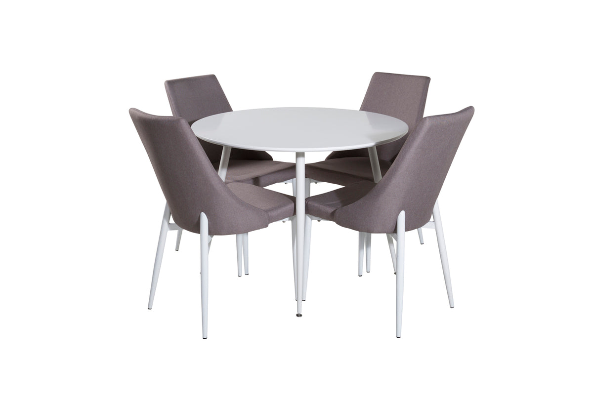 Venture Design Leone & Plaza Matstolar 2-pack Grå + Runda Matbord ⌀100 Vit