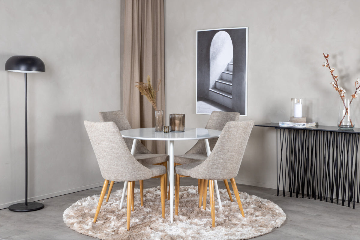 Venture Design Leone & Plaza Matstolar 2-pack Ljusgrå + Runda Matbord ⌀100 Vit