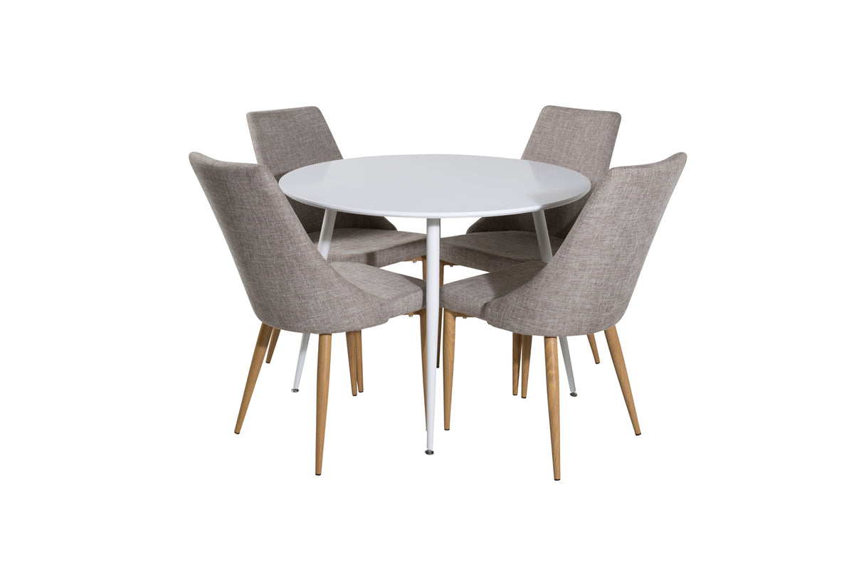 Venture Design Leone & Plaza Matstolar 2-pack Ljusgrå + Runda Matbord ⌀100 Vit