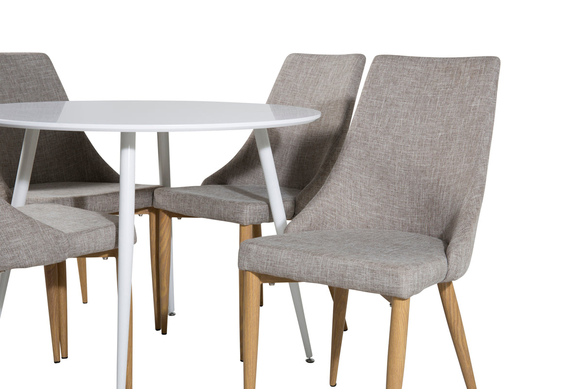 Venture Design Leone & Plaza Matstolar 2-pack Ljusgrå + Runda Matbord ⌀100 Vit