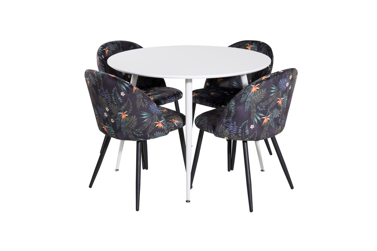 Venture Design Plaza & Velvet Runda Matbord ⌀100 Vit + Matstolar 2-pack Svart