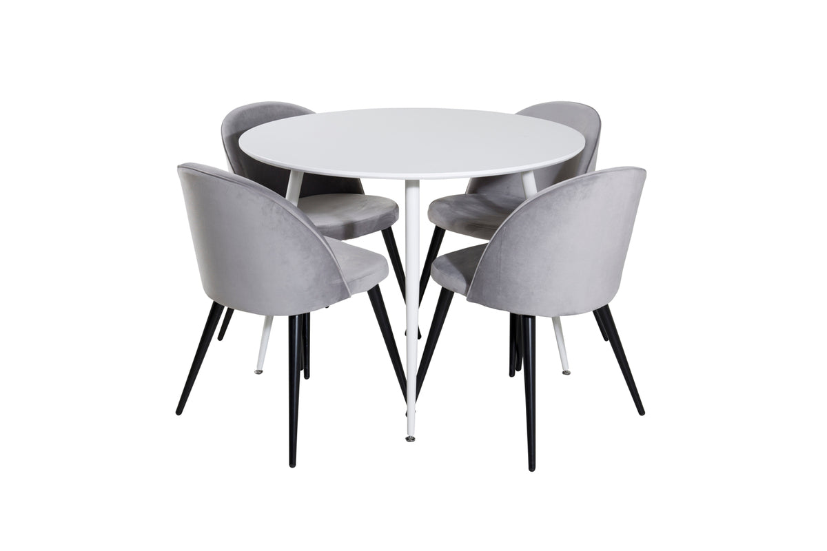 Venture Design Plaza & Velvet Runda Matbord ⌀100 Vit + Matstolar 2-pack Grå