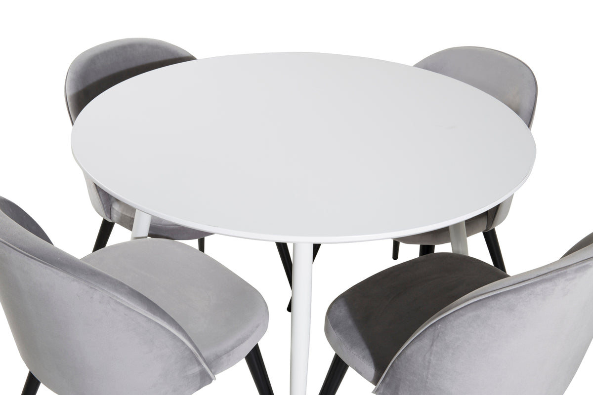 Venture Design Plaza & Velvet Runda Matbord ⌀100 Vit + Matstolar 2-pack Grå