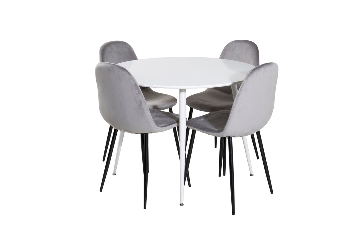 Venture Design Plaza & Polar Runda Matbord ⌀100 Vit + Matstolar 2-pack Grå