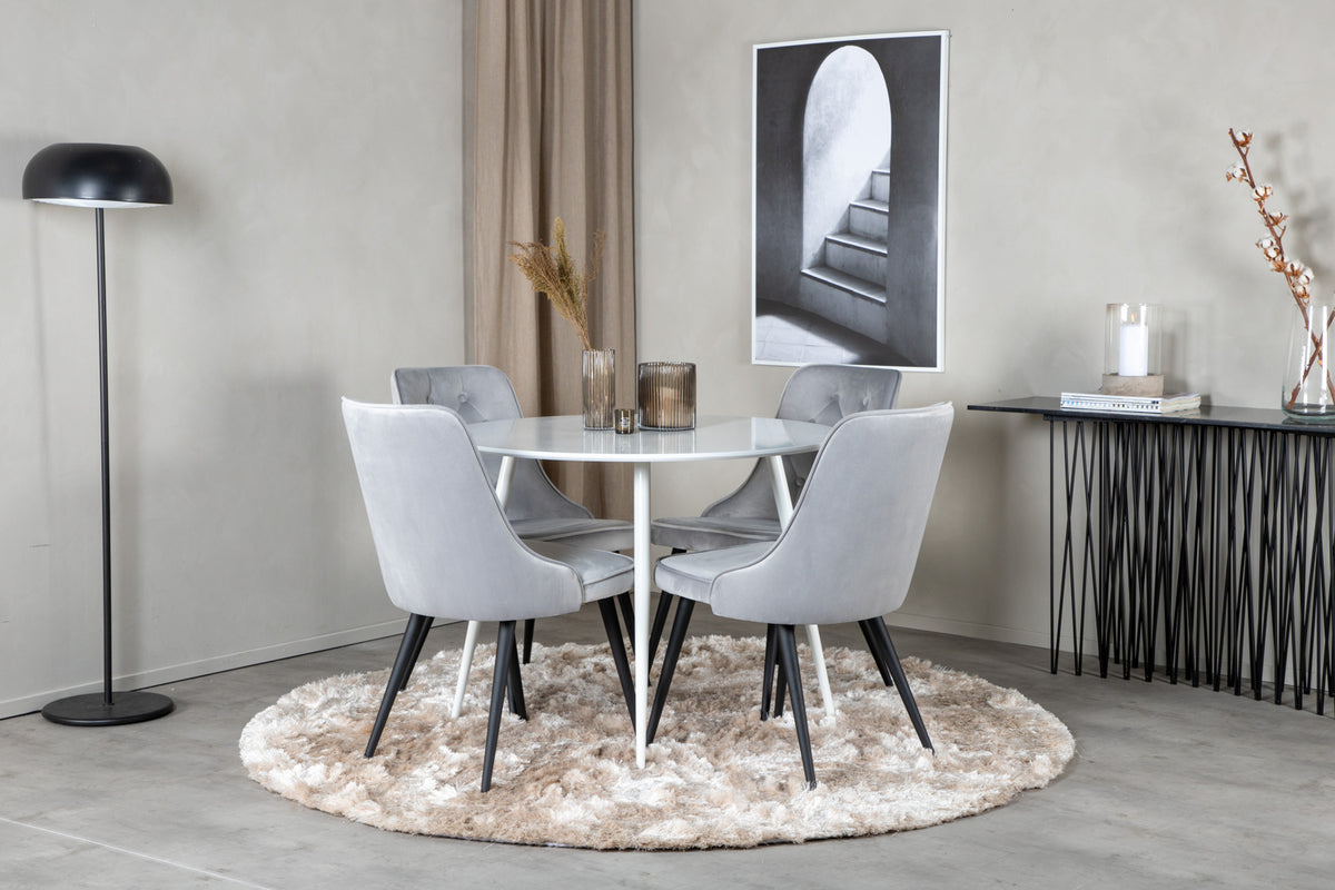 Venture Design Plaza & Velvet Deluxe Matbord ⌀100 + Matstolar Ljusgrå