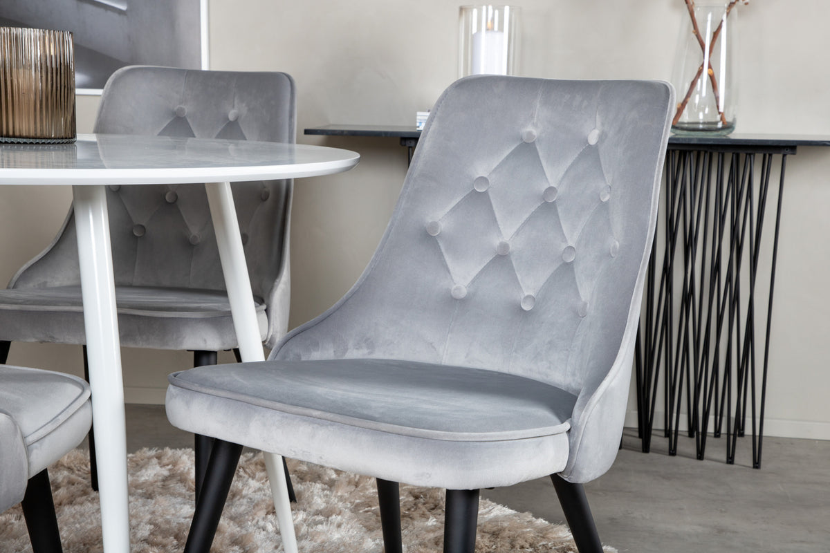 Venture Design Plaza & Velvet Deluxe Matbord ⌀100 + Matstolar Ljusgrå