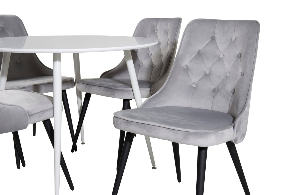 Venture Design Plaza & Velvet Deluxe Matbord ⌀100 + Matstolar Ljusgrå