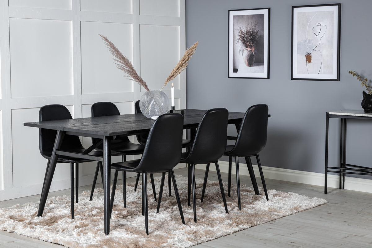 Venture Design Sleek & Polar Rektangulära Matbord 195 x 95 Svart + Matstolar 2-pack Svart