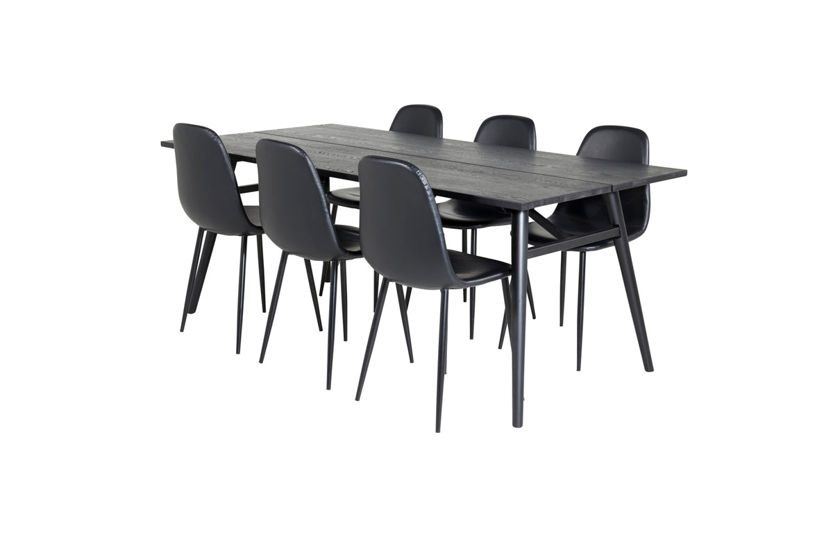 Venture Design Sleek & Polar Rektangulära Matbord 195 x 95 Svart + Matstolar 2-pack Svart