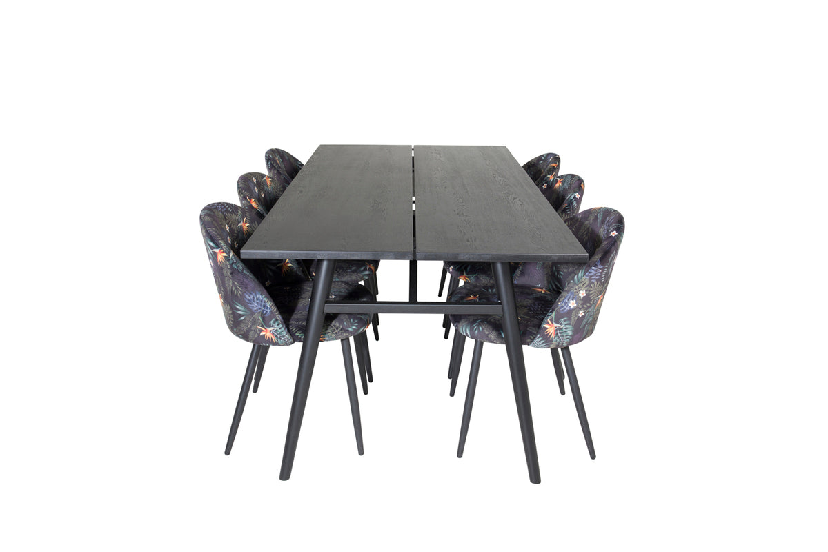 Venture Design Sleek & Velvet Matbord 95x195 + Matstolar Svart
