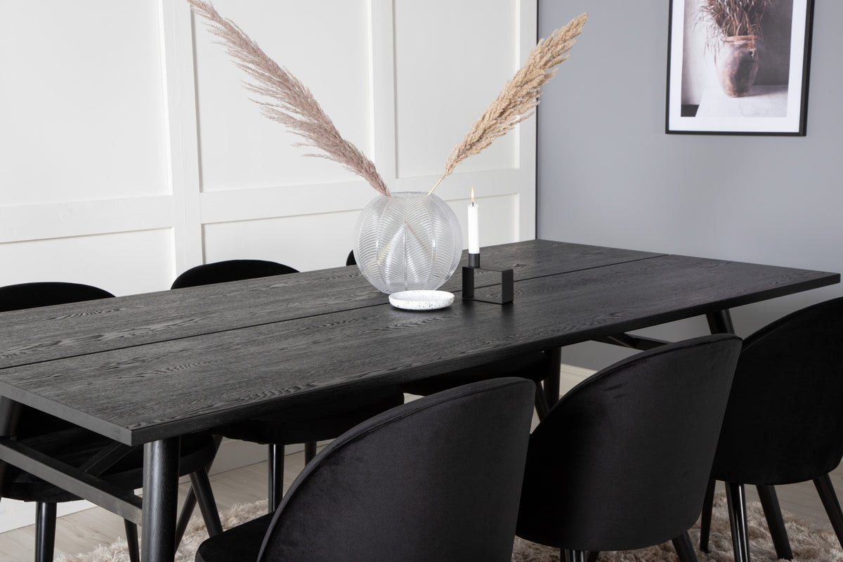 Venture Design Sleek & Velvet Matbord 95x195 + Matstolar Svart