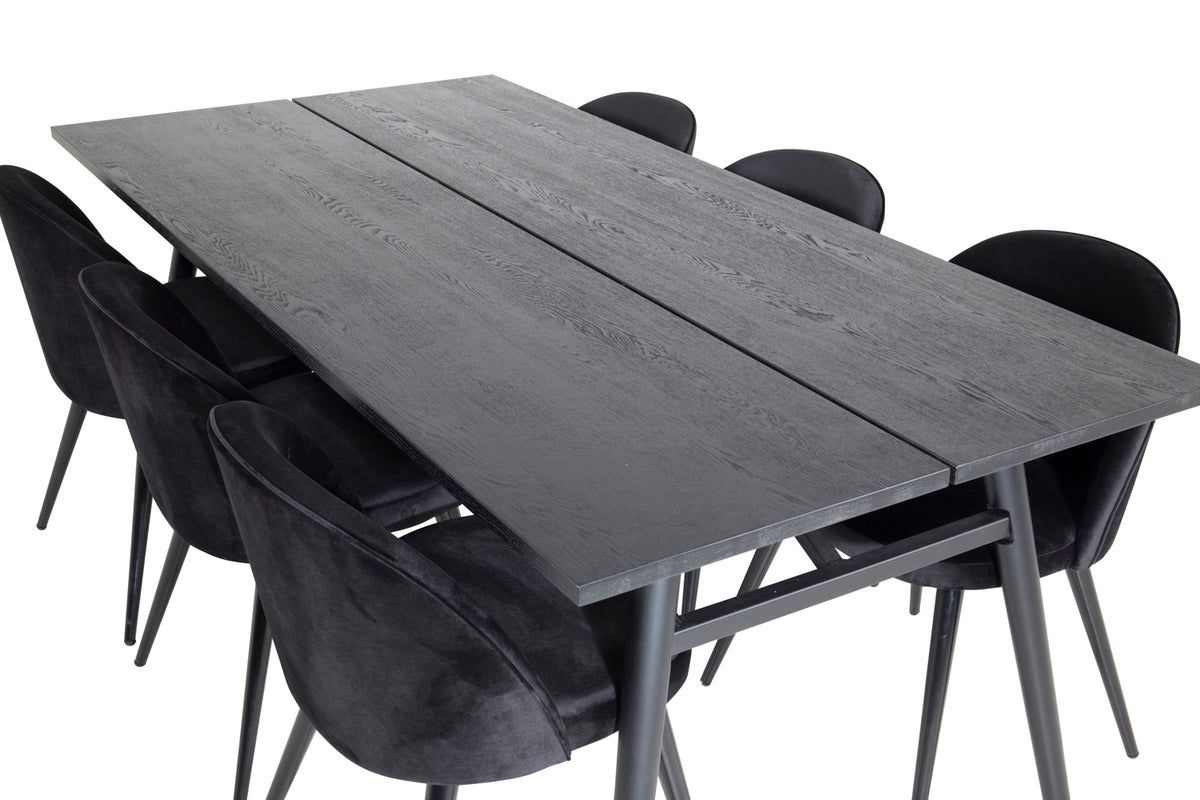 Venture Design Sleek & Velvet Matbord 95x195 + Matstolar Svart
