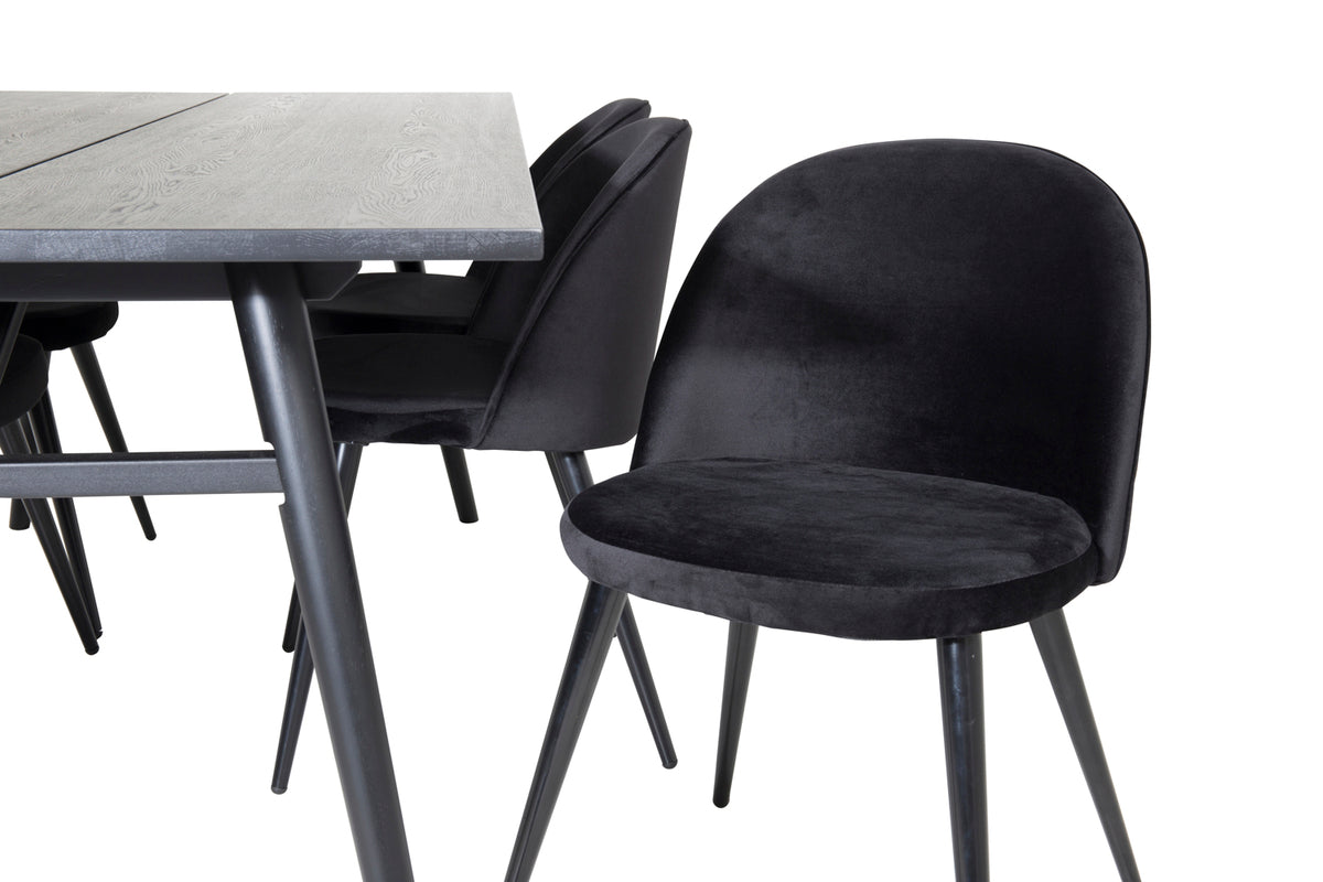 Venture Design Sleek & Velvet Matbord 95x195 + Matstolar Svart
