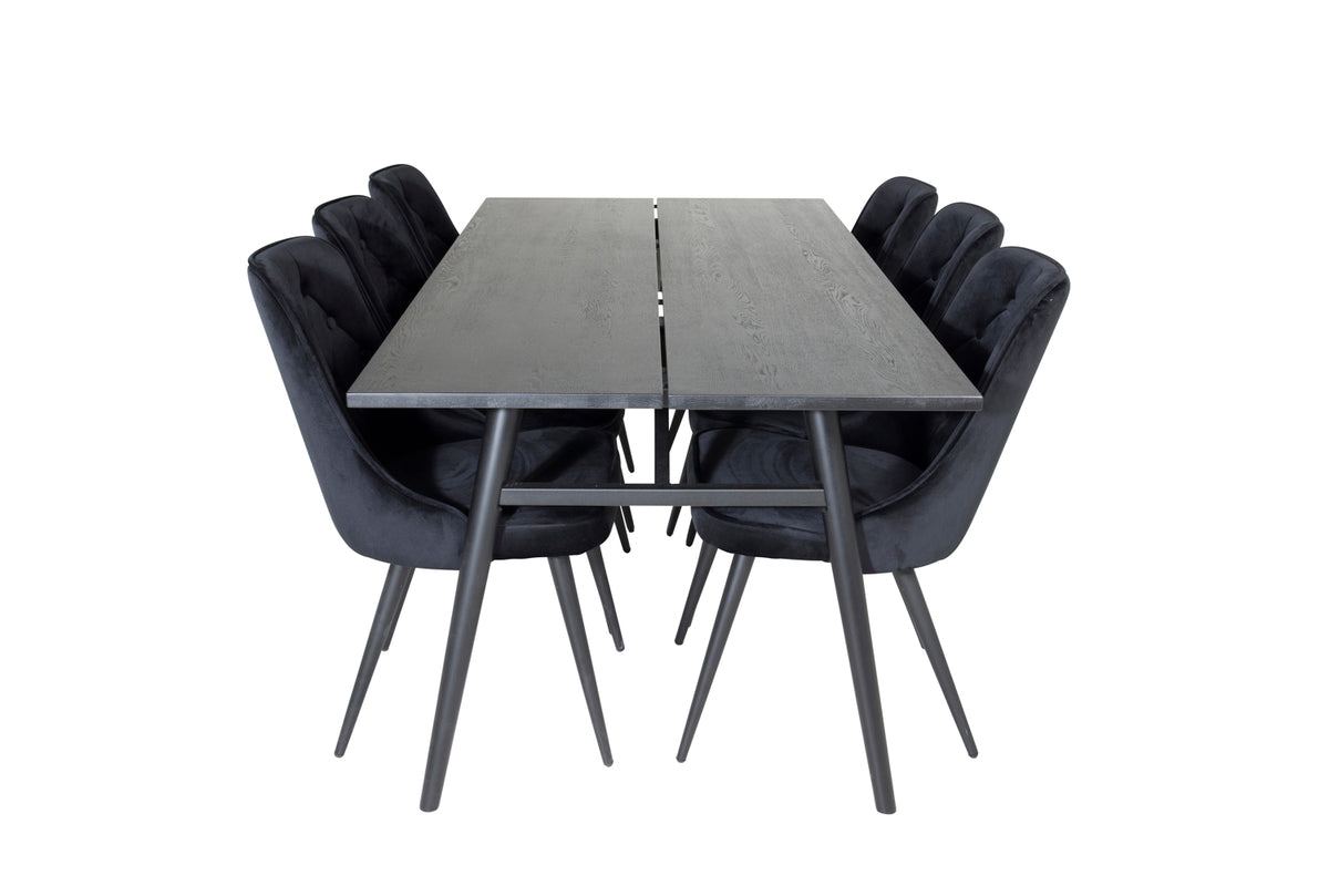 Venture Design Sleek & Velvet Deluxe Matbord 95x195 + Matstolar Svart