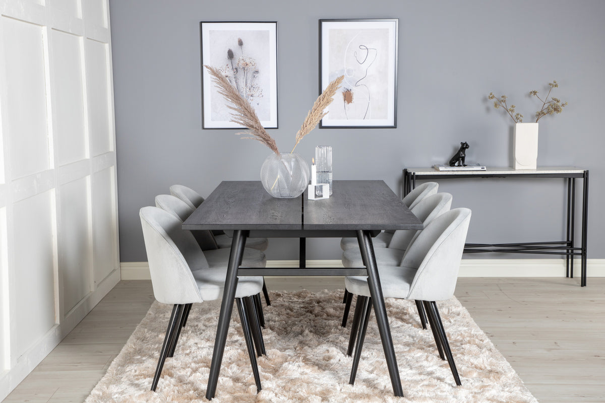 Venture Design Sleek & Velvet Matbord 95x195 + Matstolar Ljusgrå