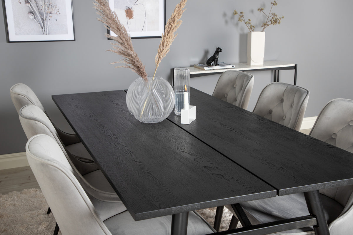Venture Design Sleek & Velvet Deluxe Matbord 95x195 + Matstolar Ljusgrå